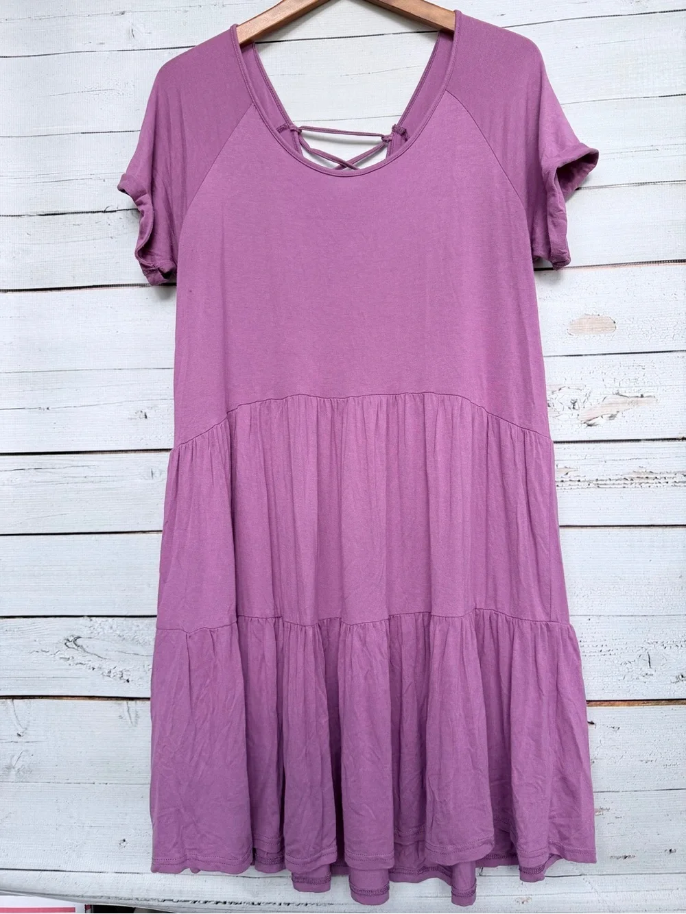 Kori America Mauve Purple Tiered T-Shirt Babydoll Dress - Medium